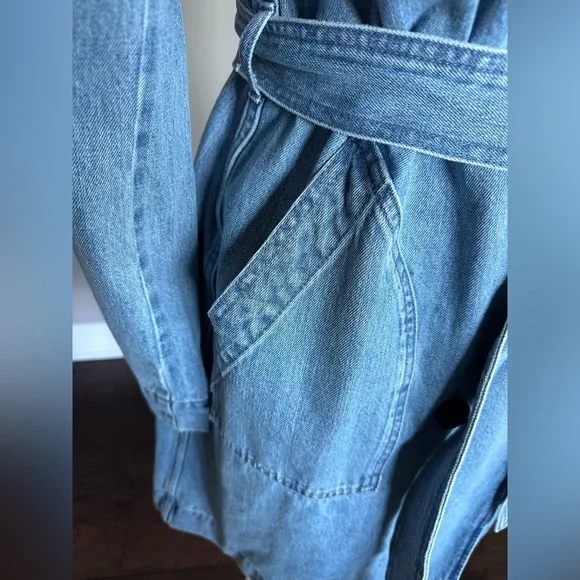 J. Crew Denim Trench Coat Double Breasted Collar Light Denim Woman's Large - Picture 6 of 15